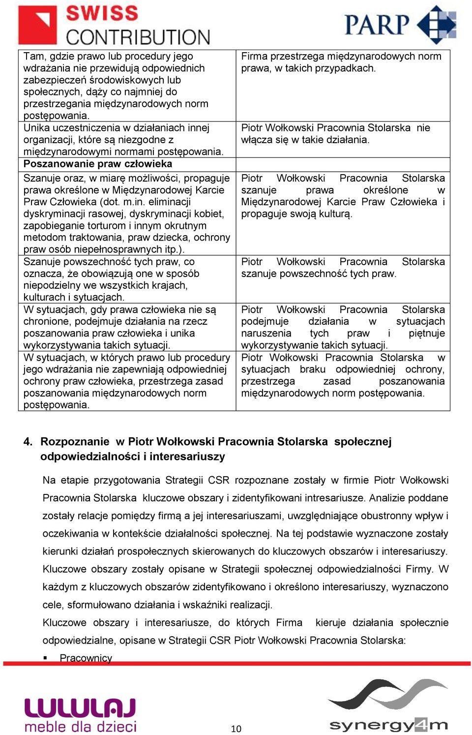 Poszanowanie praw człowieka Szanuje oraz, w miarę możliwości, propaguje prawa określone w Międzynarodowej Karcie Praw Człowieka (dot. m.in.