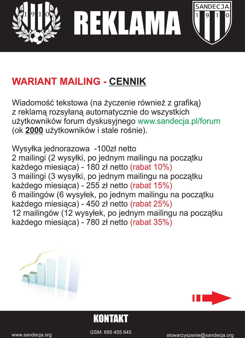 Wysy³ka jednorazowa -100z³ netto 2 mailingi (2 wysy³ki, po jednym mailingu na pocz¹tku ka dego miesi¹ca) - 180 z³ netto (rabat ) 3 mailingi (3 wysy³ki, po