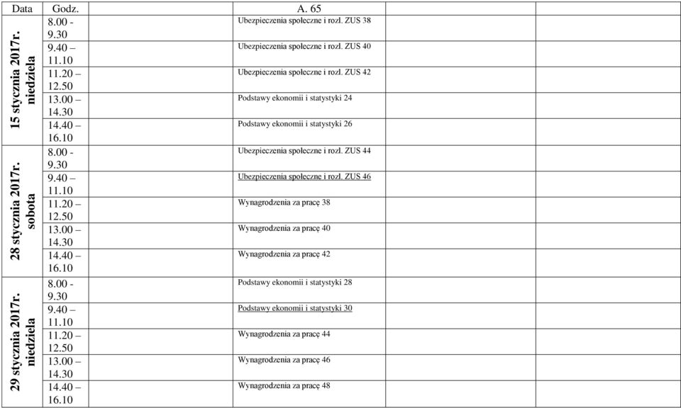 ZUS 42 Podstawy ekonomii i statystyki 24 Podstawy ekonomii i statystyki 26 Ubezpieczenia społeczne i rozl.