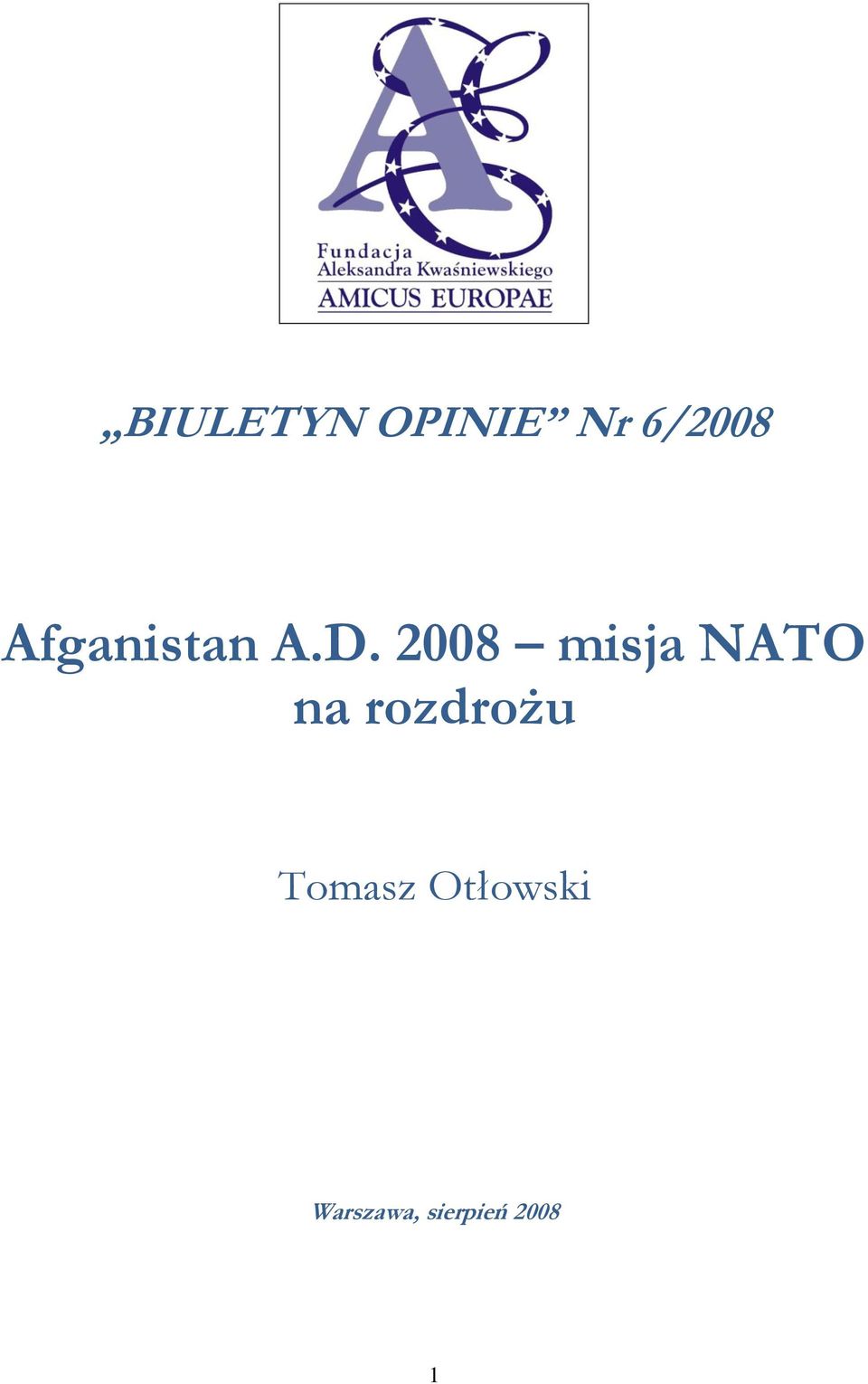 2008 misja NATO na rozdrożu
