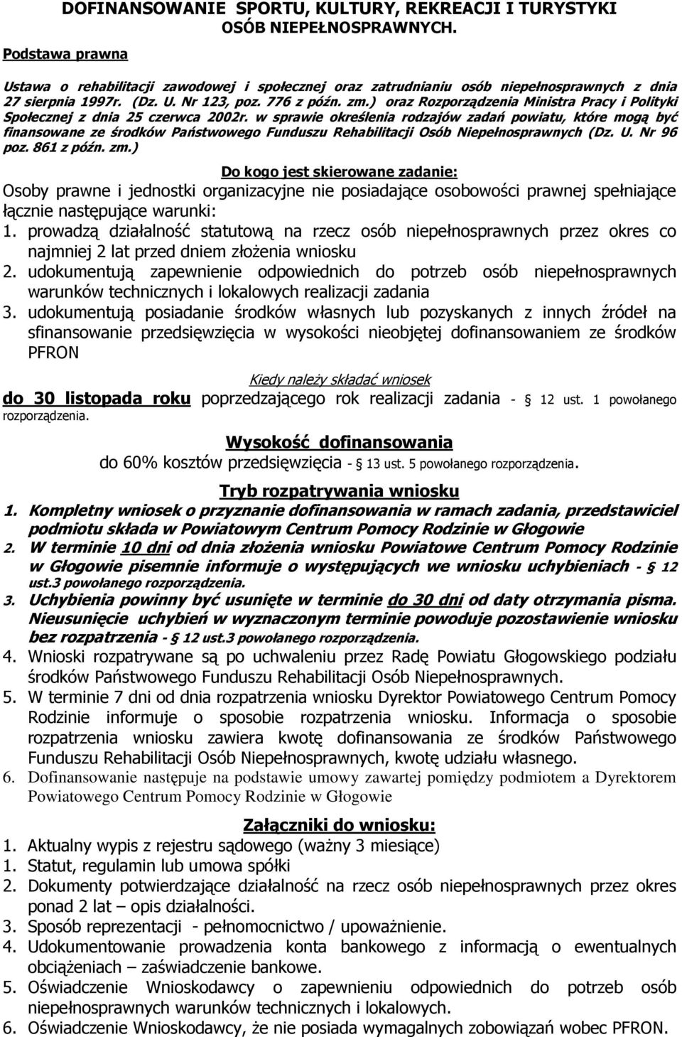 ) oraz Rozporządzenia Ministra Pracy i Polityki Społecznej z dnia 25 czerwca 2002r.