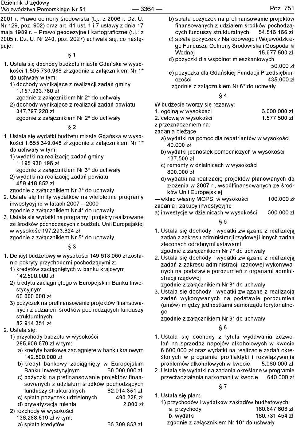 516.166 zł 2005 r. Dz. U. Nr 240, poz. 2027) uchwala się, co następuje: c) spłata pożyczek z Narodowego i Wojewódzkiego Funduszu Ochrony Środowiska i Gospodarki 1 1.