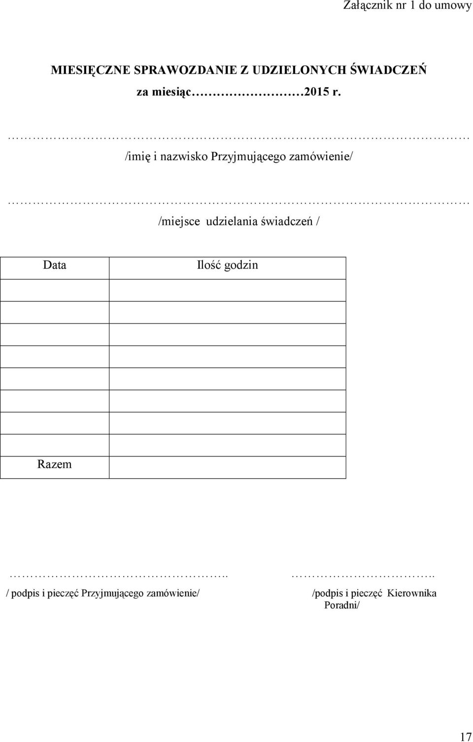 /imię i nazwisko Przyjmującego zamówienie/ /miejsce udzielania