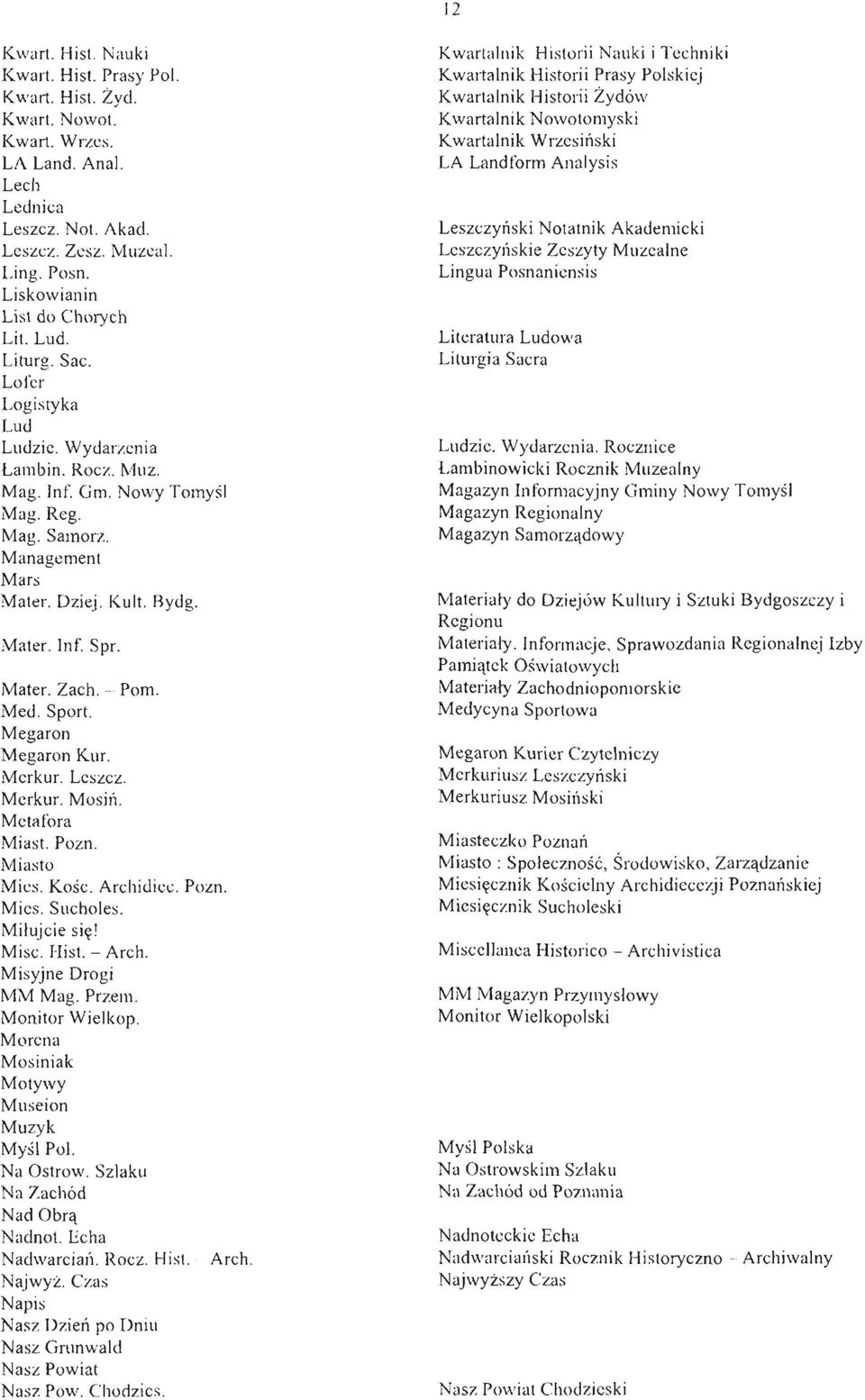 Mater. rnf. Spr. Mater. Zach. - Pom. Med. Sport. Megaron Megaron Kur. Merkur. Leszcz. Merkur. Mosiń. Metafora Miast. Pozn. Miasto Mies. Kośc. Archidicc. Pozn. Mies. Sucholes. Miłujcie się' Misc. His!