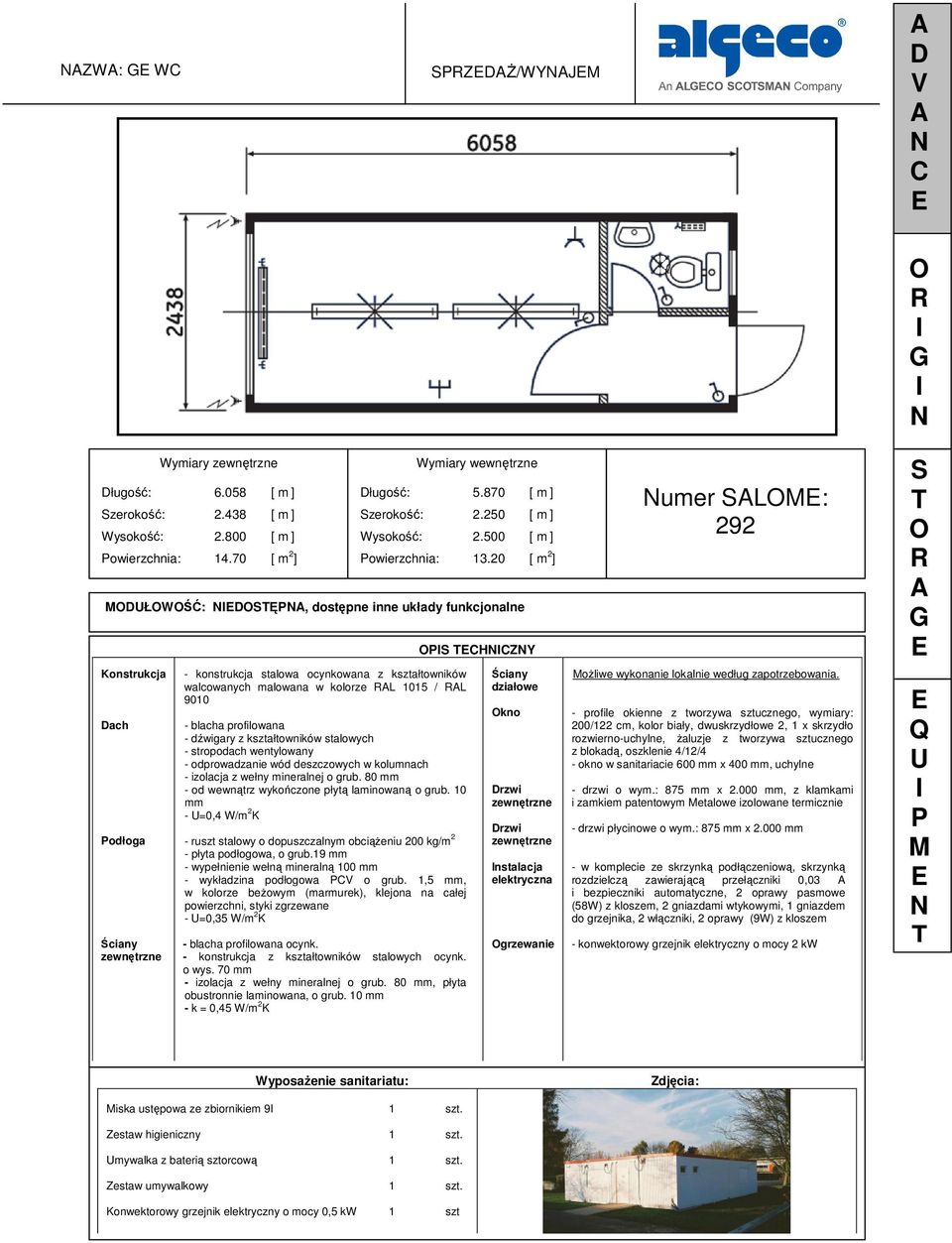 10 mm - =0,4 W/m 2 K - ruszt stalowy o dopuszczalnym obciążeniu 200 kg/m 2 - płyta podłogowa, o grub.19 mm - wypełnienie wełną mineralną 100 mm - wykładzina podłogowa o grub.