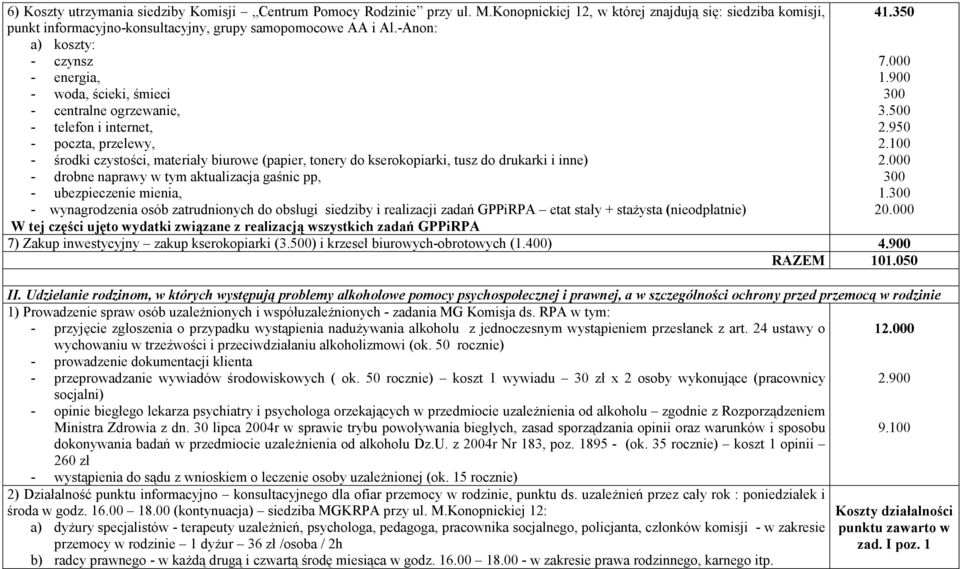 tusz do drukarki i inne) - drobne naprawy w tym aktualizacja gaśnic pp, - ubezpieczenie mienia, - wynagrodzenia osób zatrudnionych do obsługi siedziby i realizacji zadań GPPiRPA etat stały + stażysta