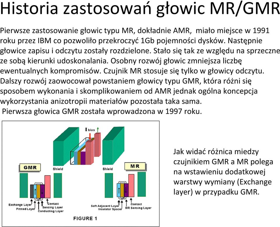 Czujnik MR stosuje się tylko w głowicy odczytu.