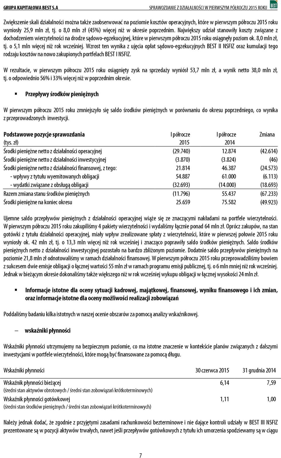 Największy udział stanowiły koszty związane z dochodzeniem wierzytelności na drodze sądowo-egzekucyjnej, które w pierwszym półroczu 2015 roku osiągnęły poziom ok. 8,0 mln zł, tj.