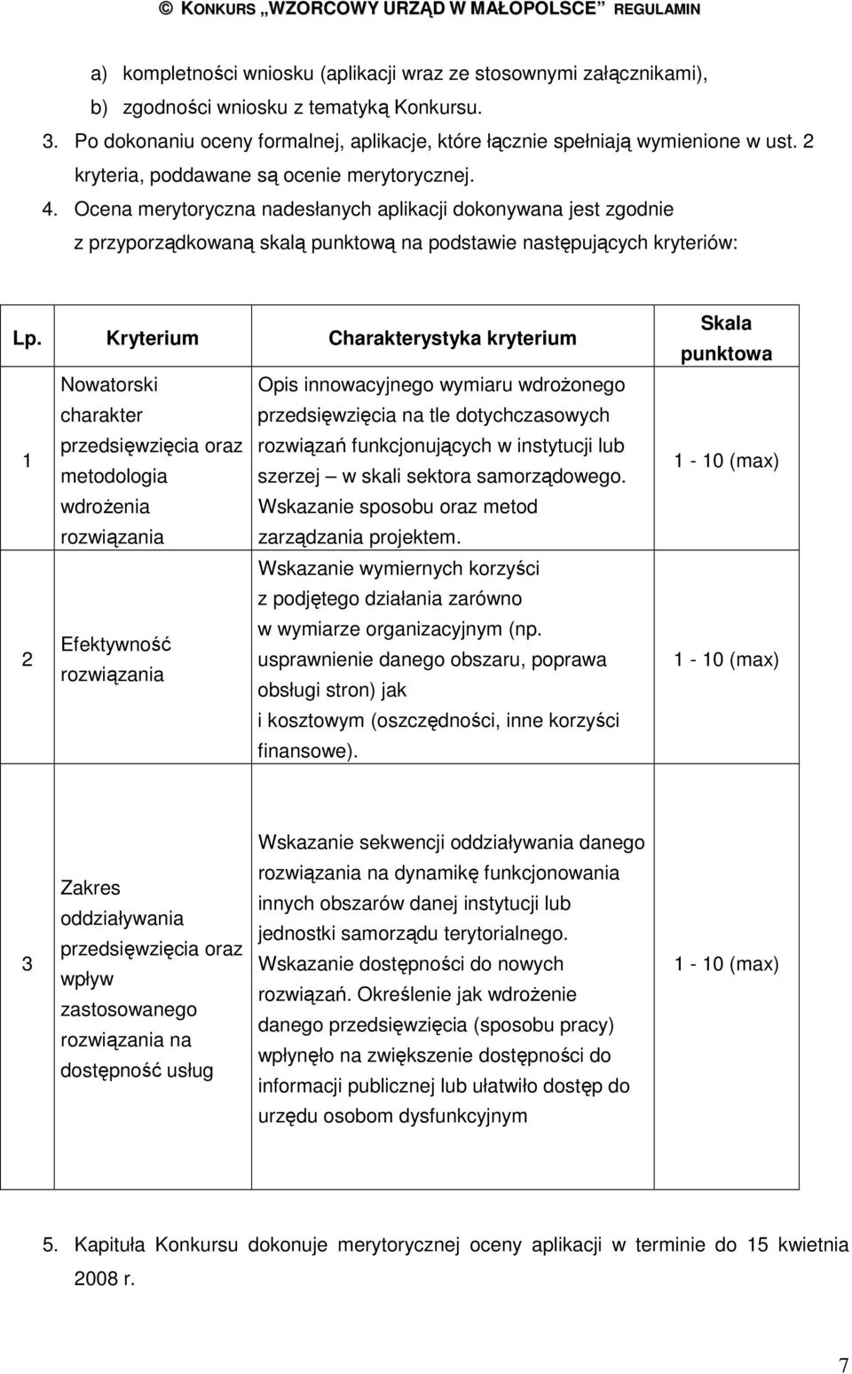 Kryterium Charakterystyka kryterium Nowatorski Opis innowacyjnego wymiaru wdroŝonego charakter przedsięwzięcia na tle dotychczasowych 1 przedsięwzięcia oraz rozwiązań funkcjonujących w instytucji lub