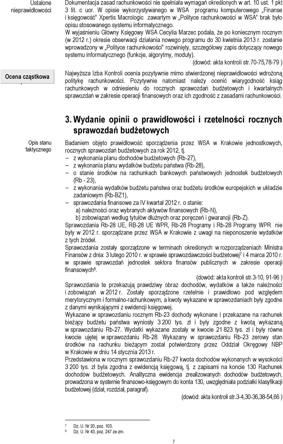 W wyjaśnieniu Główny Księgowy WSA Cecylia Marzec podała, że po koniecznym rocznym (w 2012 r.) okresie obserwacji działania nowego programu do 30 kwietnia 2013 r.