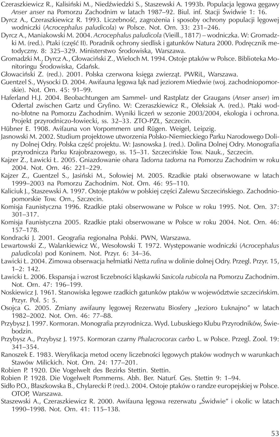 Acrocephalus paludicola (Vieill., 1817) wodniczka. W: Gromadzki M. (red.). Ptaki (część II). Poradnik ochrony siedlisk i gatunków Natura 2000. Podręcznik metodyczny. 8: 325 329.