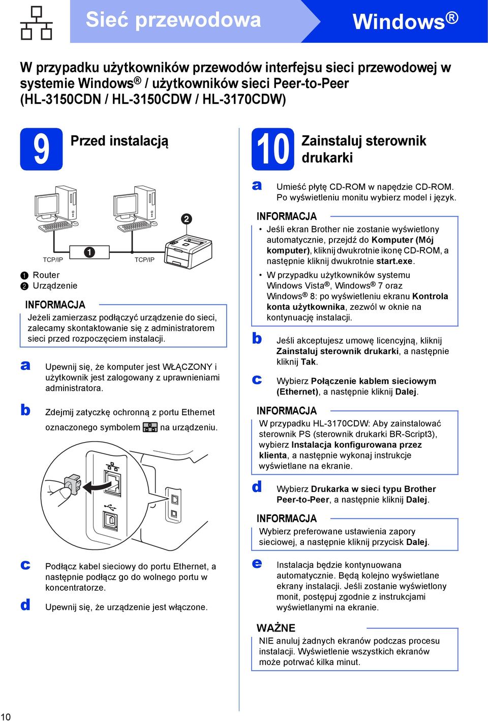 Jeśli ekrn Brother nie zostnie wyświetlony utomtyznie, przejź o Komputer (Mój komputer), kliknij wukrotnie ikonę CD-ROM, nstępnie kliknij wukrotnie strt.exe.