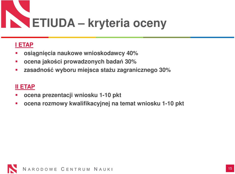 miejsca stażu zagranicznego 30% II ETAP ocena prezentacji