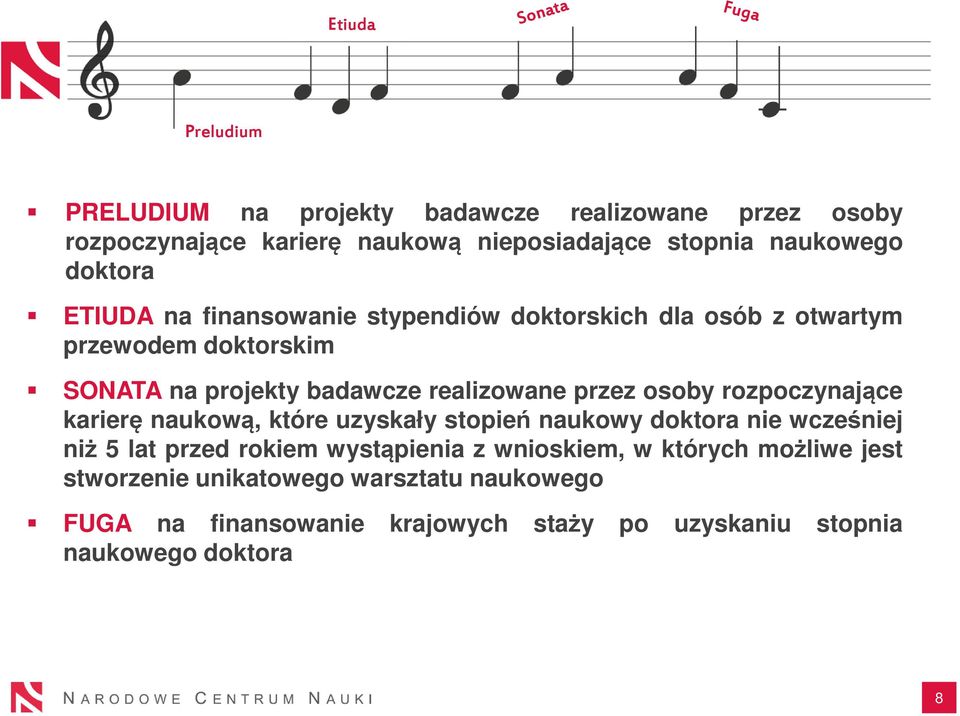 badawcze realizowane przez osoby rozpoczynające karierę naukową, które uzyskały stopień naukowy doktora nie wcześniej niż 5 lat przed rokiem