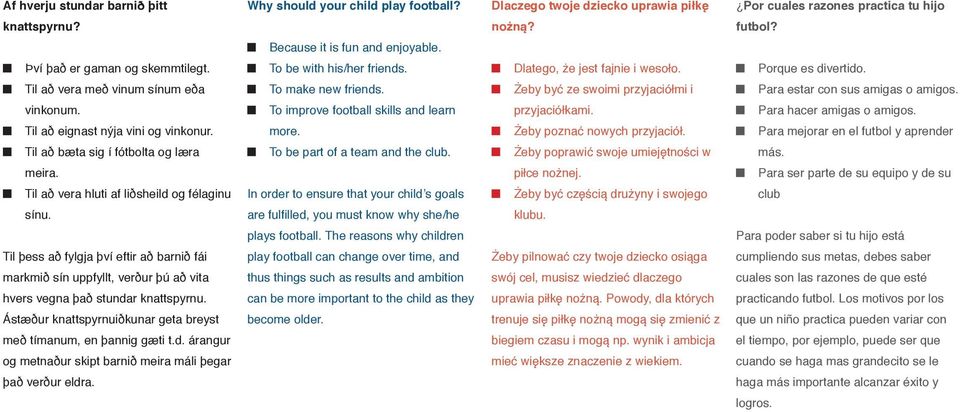 Żeby być ze swoimi przyjaciółmi i Para estar con sus amigas o amigos. vinkonum. To improve football skills and learn przyjaciółkami. Para hacer amigas o amigos. Til að eignast nýja vini og vinkonur.