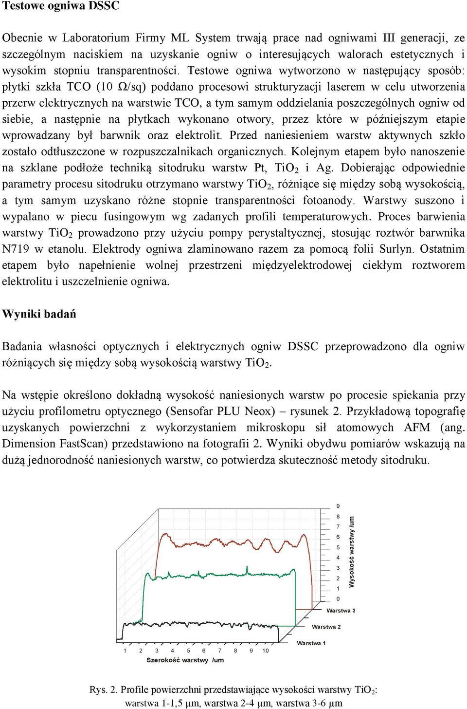 Testowe ogniwa wytworzono w następujący sposób: płytki szkła TCO (10 Ω/sq) poddano procesowi strukturyzacji laserem w celu utworzenia przerw elektrycznych na warstwie TCO, a tym samym oddzielania