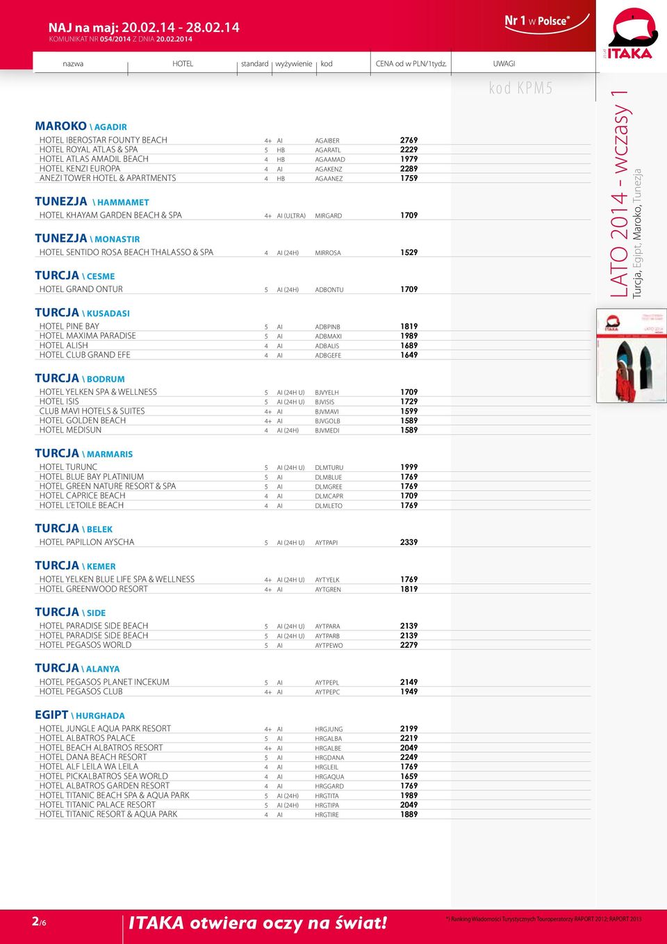 TURCJA \ CESME HOTEL GRAND ONTUR 5 AI (24H) ADBONTU 1709 LATO 2014 - wczasy 1 Turcja, Egipt, Maroko, Tunezja TURCJA \ KUSADASI HOTEL PINE BAY 5 AI ADBPINB 1819 HOTEL MAXIMA PARADISE 5 AI ADBMAXI 1989