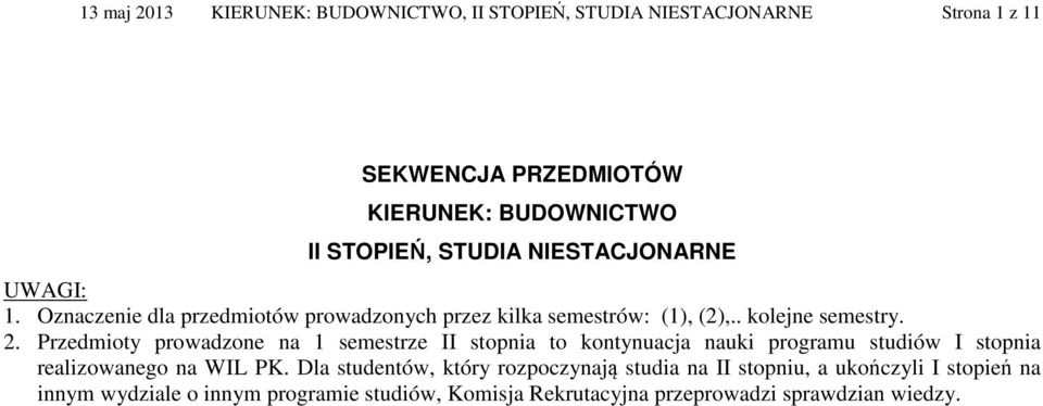 Przedmioty prowadzone na 1 semestrze II stopnia to kontynuacja nauki programu studiów I stopnia realizowanego na WIL PK.