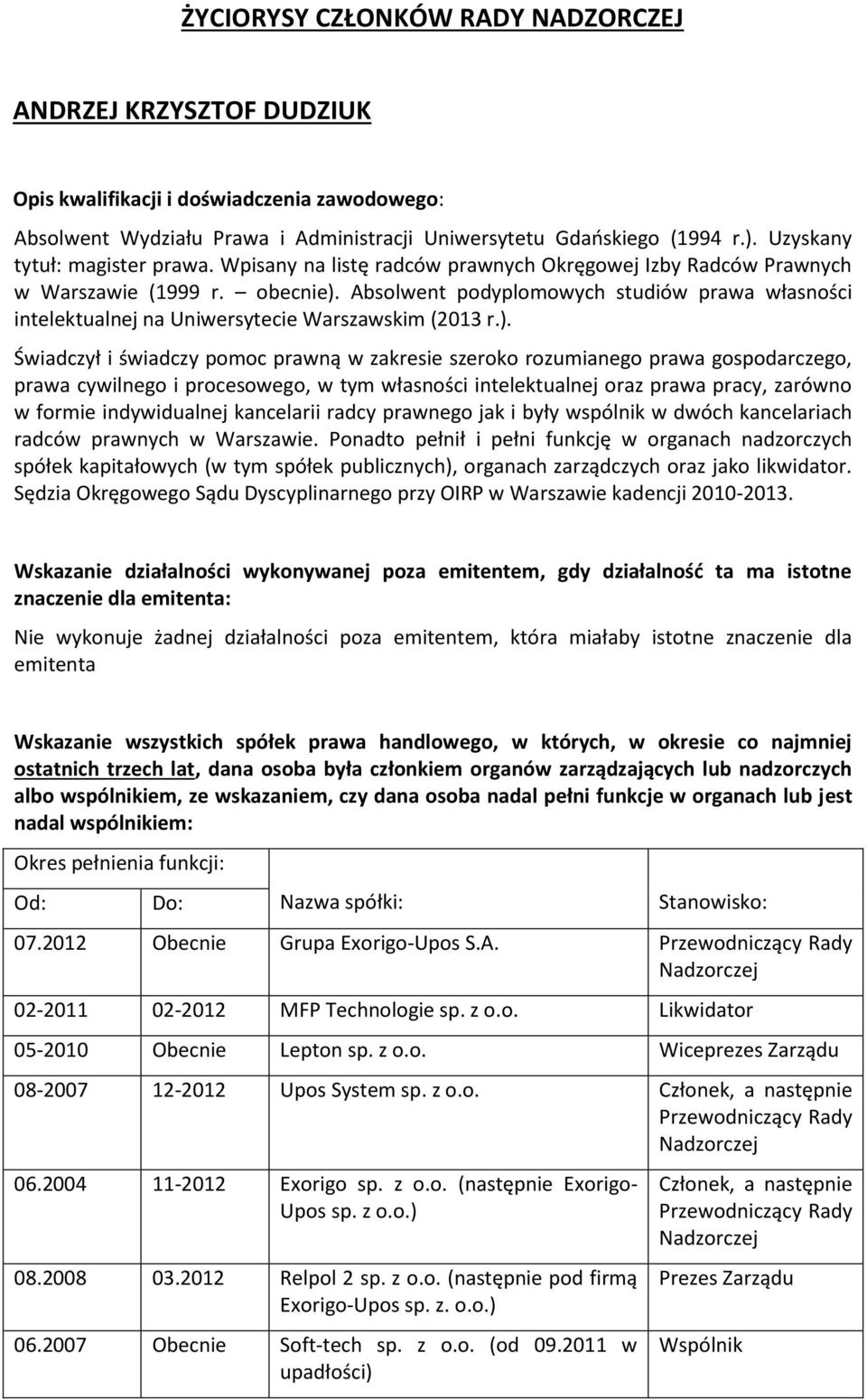 Absolwent podyplomowych studiów prawa własności intelektualnej na Uniwersytecie Warszawskim (2013 r.).