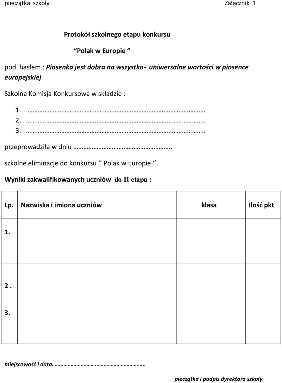 .. przeprowadziła w dniu.. szkolne eliminacje do konkursu Polak w Europie.