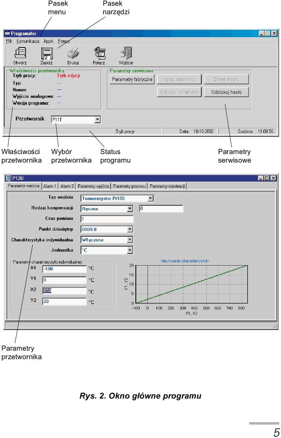 programu Parametry serwisowe Parametry