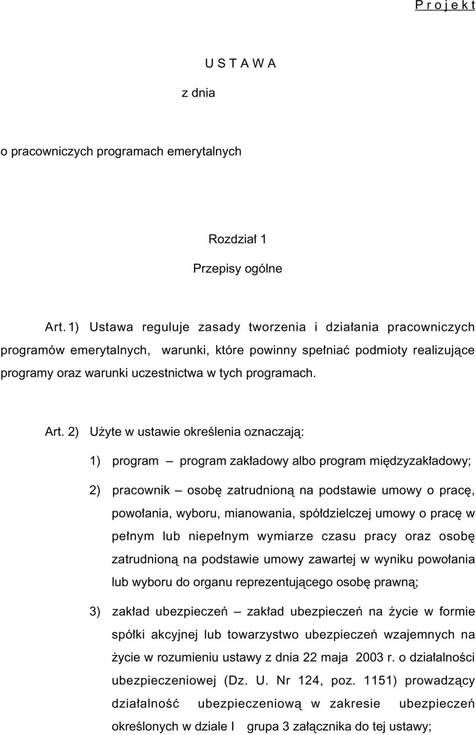 2) U yte w ustawie okreêlenia oznaczajà: 1) program program zak adowy albo program mi dzyzak adowy; 2) pracownik osob zatrudnionà na podstawie umowy o prac, powo ania, wyboru, mianowania, spó