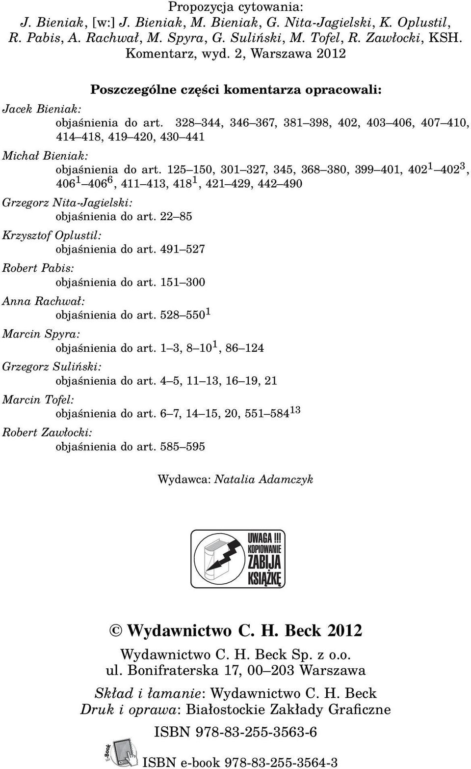 328 344, 346 367, 381 398, 402, 403 406, 407 410, 414 418, 419 420, 430 441 Michał Bieniak: objaśnienia do art.