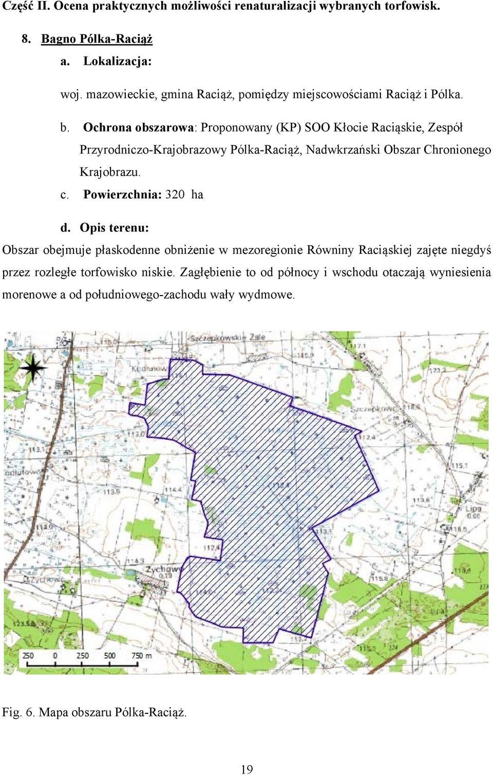 Ochrona obszarowa: Proponowany (KP) SOO Kłocie Raciąskie, Zespół Przyrodniczo-Krajobrazowy Pólka-Raciąż, Nadwkrzański Obszar Chronionego Krajobrazu. c.