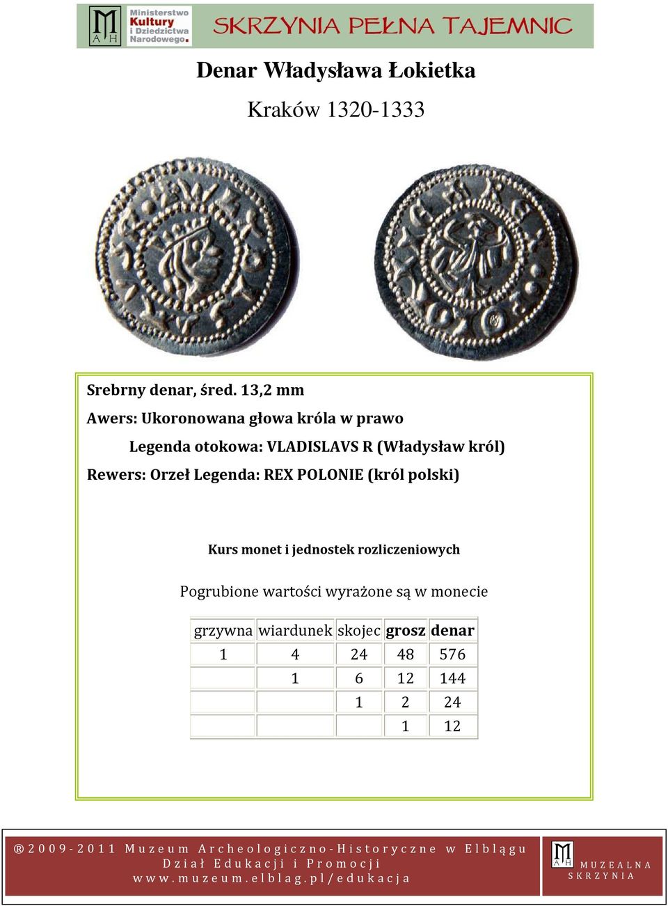 król) Rewers: Orzeł Legenda: REX POLONIE (król polski) Kurs monet i jednostek