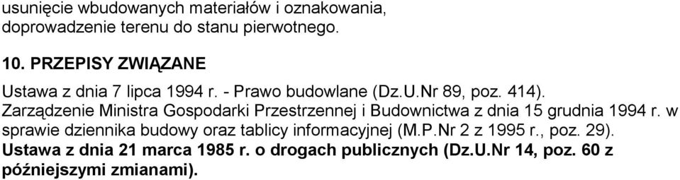 Zarządzenie Ministra Gospodarki Przestrzennej i Budownictwa z dnia 15 grudnia 1994 r.