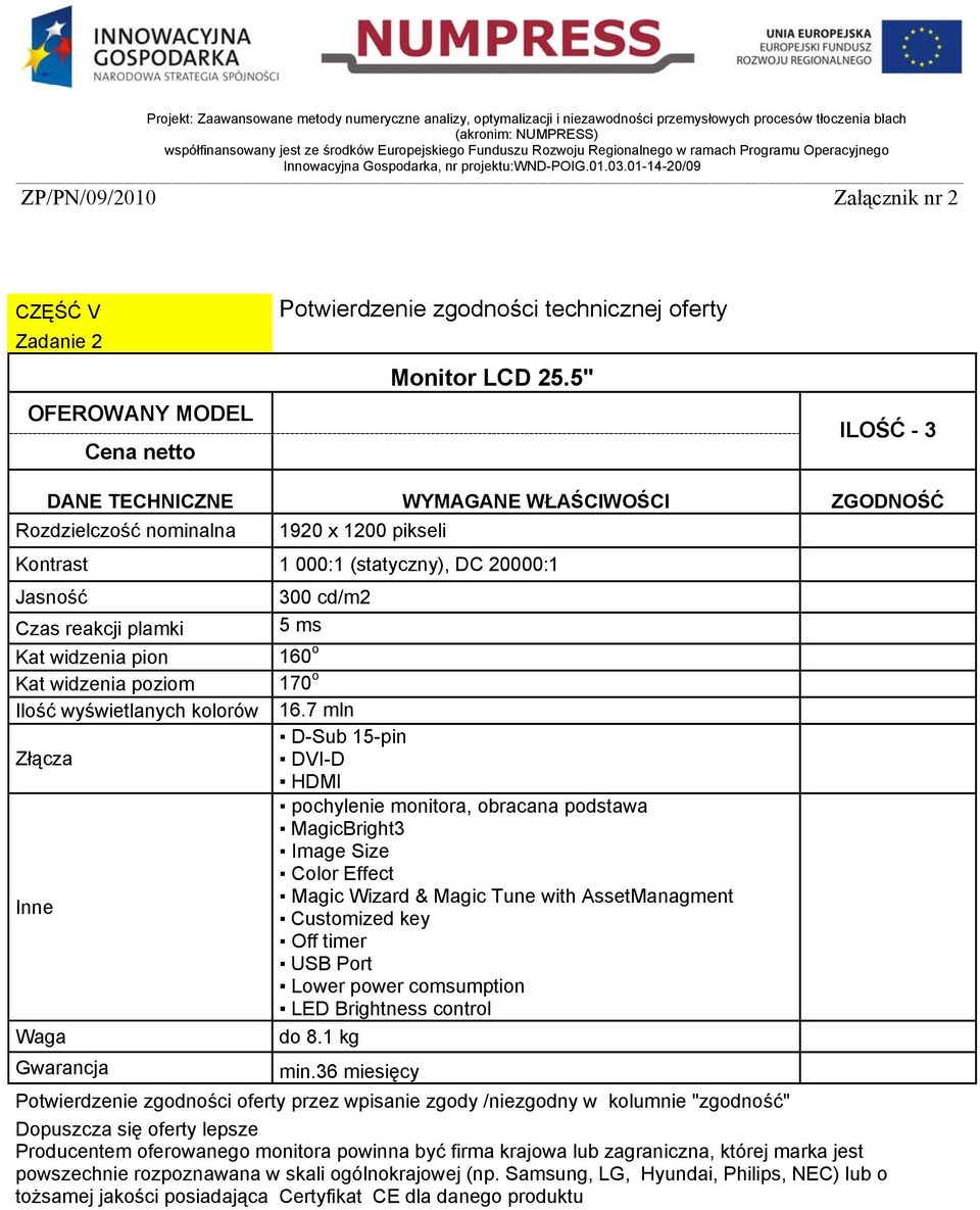 Złącza Inne Waga 300 cd/m2 5 ms 160 o 170 o 16.