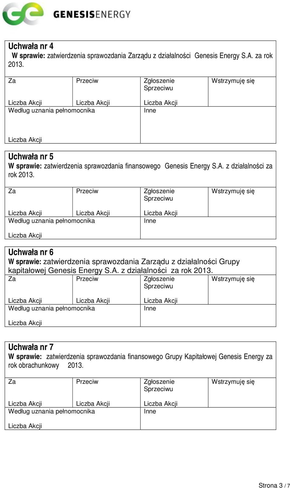 Uchwała nr 6 W sprawie: zatwierdzenia sprawozdania rządu z działalności Grupy kapitałowej Genesis Energy S.A.