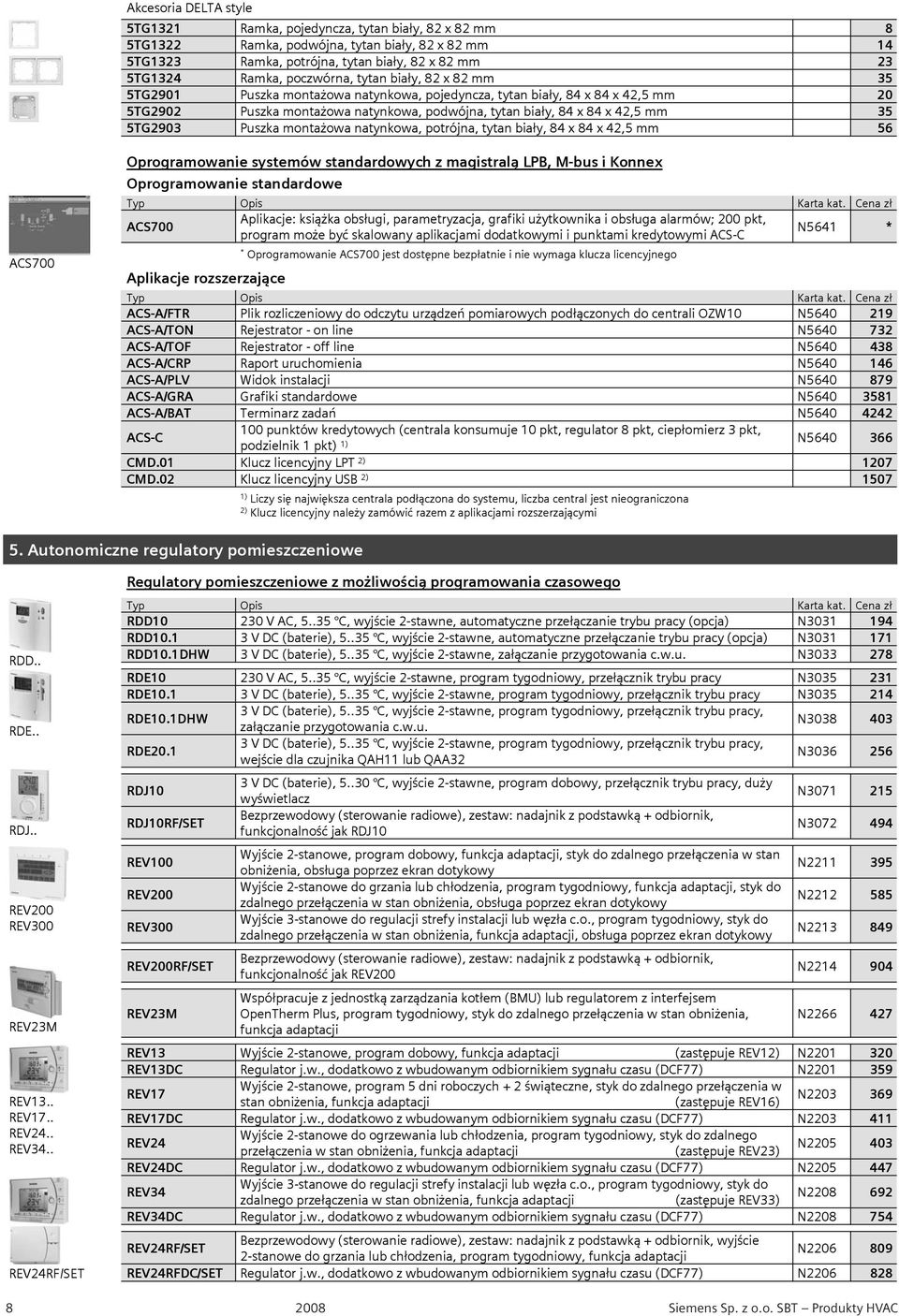 5TG2903 Puszka monta owa natynkowa, potrójna, tytan bia y, 84 x 84 x 42,5 mm 56 ACS700 Oprogramowanie systemów standardowych z magistral LPB, M-bus i Konnex Oprogramowanie standardowe ACS700