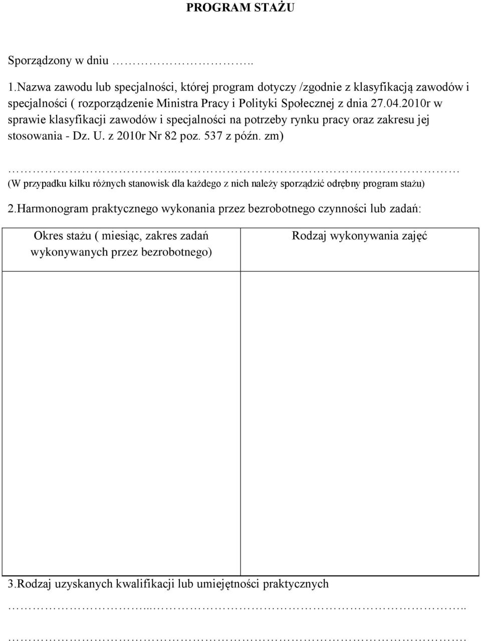 2010r w sprawie klasyfikacji zawodów i specjalności na potrzeby rynku pracy oraz zakresu jej stosowania - Dz. U. z 2010r Nr 82 poz. 537 z późn. zm).