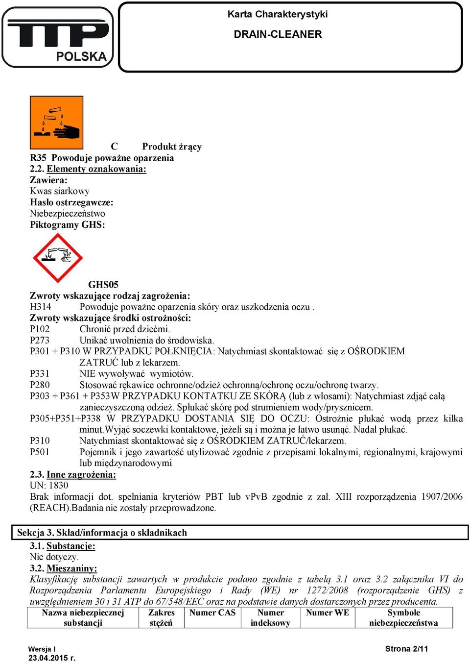 oczu. Zwroty wskazujące środki ostrożności: P102 Chronić przed dziećmi. P273 Unikać uwolnienia do środowiska.