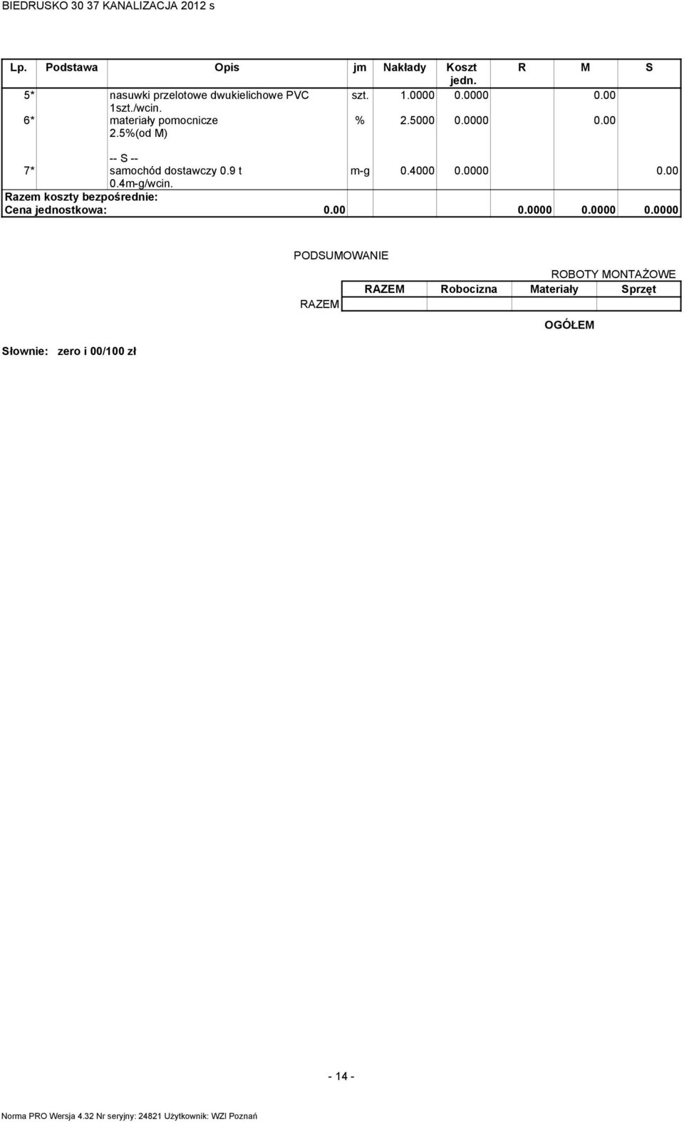 6* materiały pomocnicze 2.5%(od M) % 2.5000 0.0000 0.