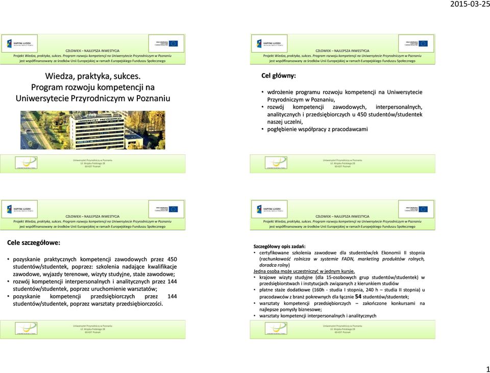 analitycznych i przedsiębiorczych u 450 studentów/studentek naszej uczelni, pogłębienie współpracy z pracodawcami Cele szczegółowe: pozyskanie praktycznych kompetencji zawodowych przez 450