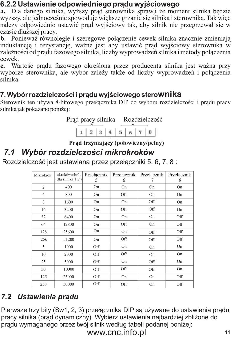 Tak wiêc nale y odpowiednio ustawiæ pr¹d wyjœciowy tak, aby silnik nie przegrzewa³ siê w czasie d³u szej pracy. b.