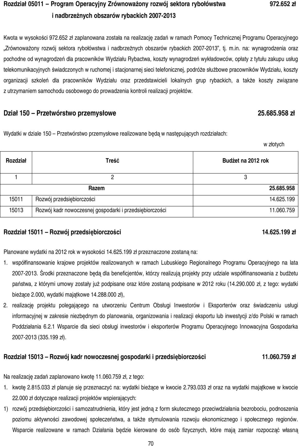 na: wynagrodzenia oraz pochodne od wynagrodzeń dla pracowników Wydziału Rybactwa, koszty wynagrodzeń wykładowców, opłaty z tytułu zakupu usług telekomunikacyjnych świadczonych w ruchomej i