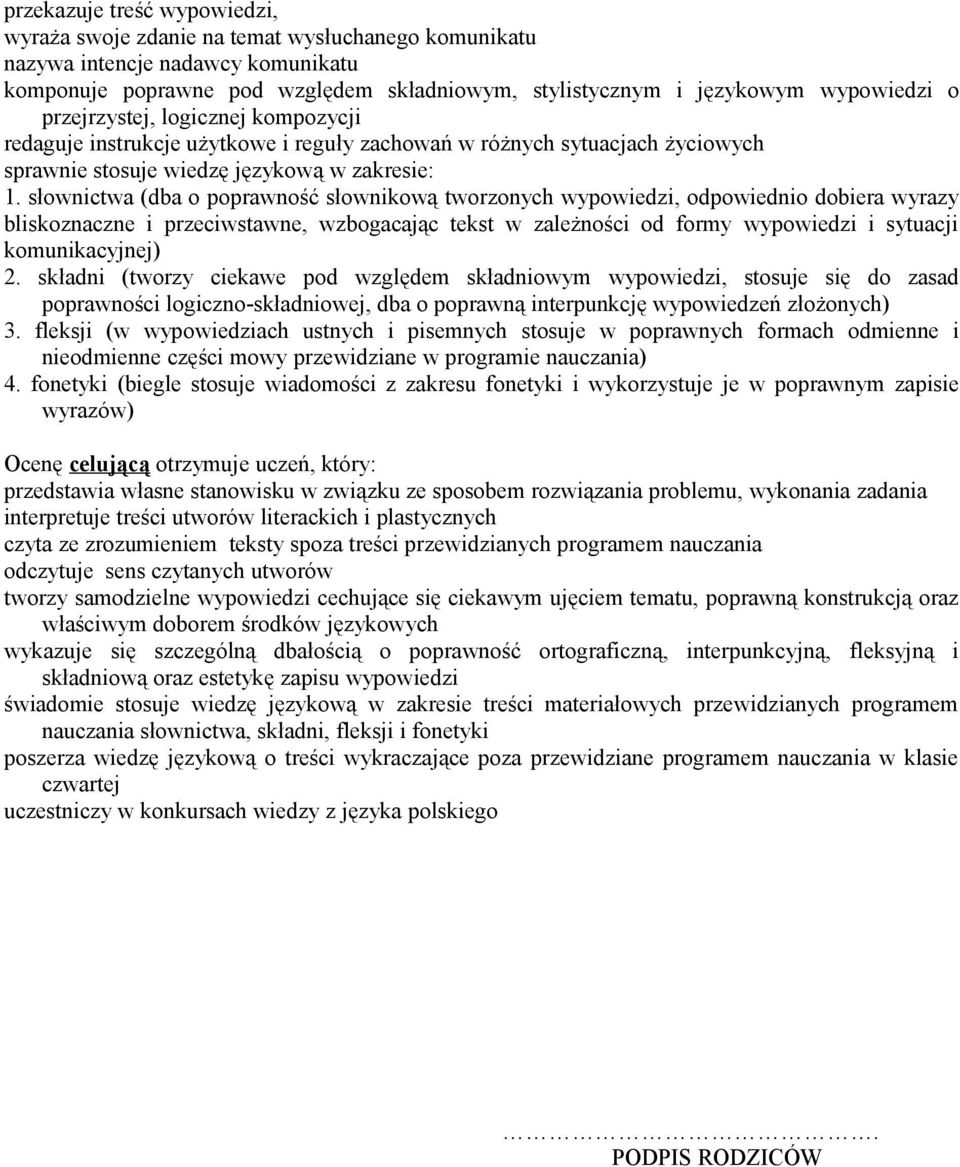 słownictwa (dba o poprawność słownikową tworzonych wypowiedzi, odpowiednio dobiera wyrazy bliskoznaczne i przeciwstawne, wzbogacając tekst w zależności od formy wypowiedzi i sytuacji komunikacyjnej)