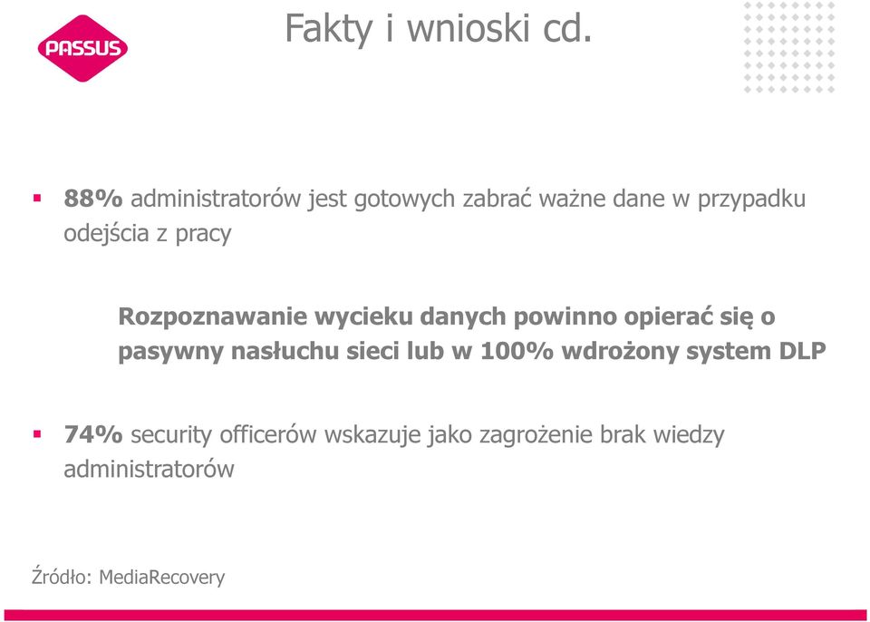 pracy Rozpoznawanie wycieku danych powinno opierać się o pasywny nasłuchu