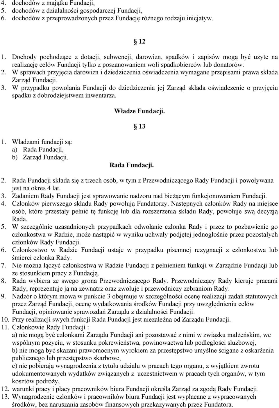 W sprawach przyjęcia darowizn i dziedziczenia oświadczenia wymagane przepisami prawa składa Zarząd Fundacji. 3.