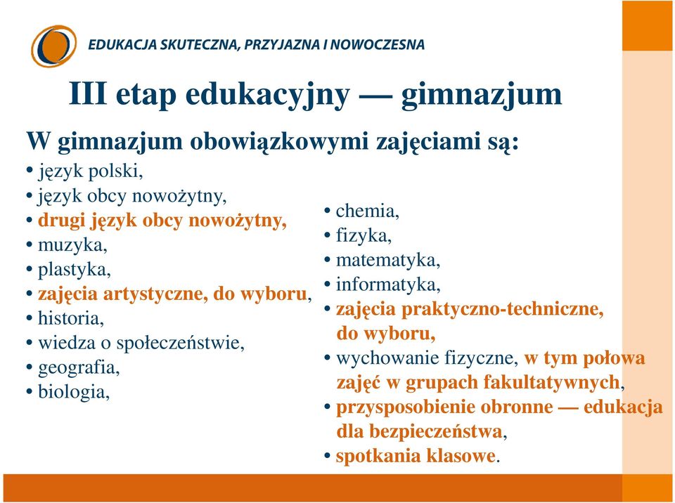 geografia, biologia, chemia, fizyka, matematyka, informatyka, zajęcia praktyczno-techniczne, do wyboru, wychowanie