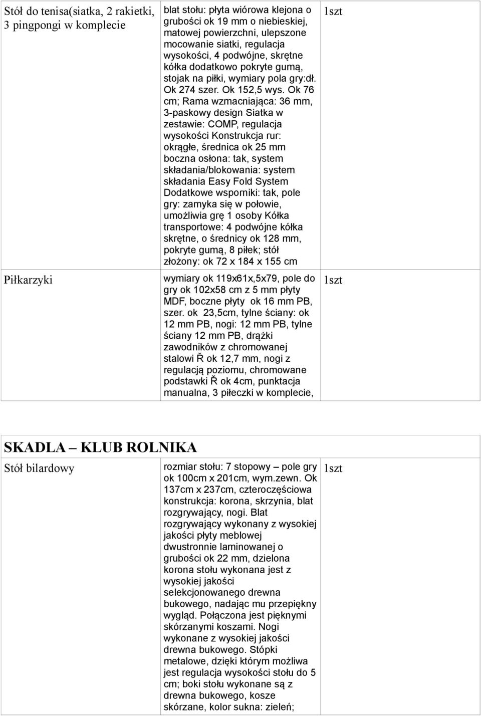 Ok 76 cm; Rama wzmacniająca: 36 mm, 3-paskowy design Siatka w zestawie: COMP, regulacja wysokości Konstrukcja rur: okrągłe, średnica ok 25 mm boczna osłona: tak, system składania/blokowania: system