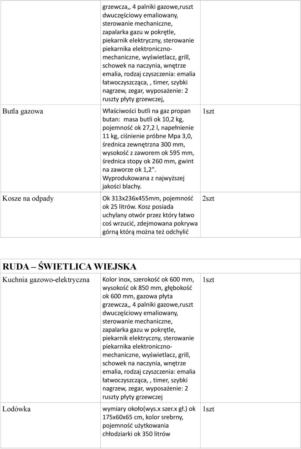 Właściwości butli na gaz propan butan: masa butli ok 10,2 kg, pojemność ok 27,2 l, napełnienie 11 kg, ciśnienie próbne Mpa 3,0, średnica zewnętrzna 300 mm, wysokość z zaworem ok 595 mm, średnica