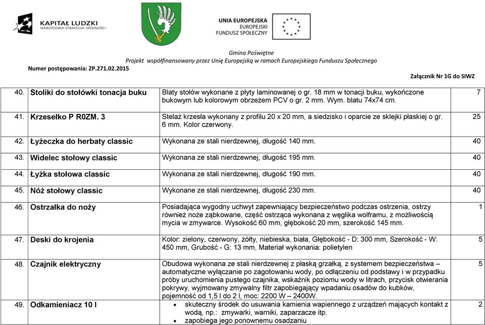 3 Stelaż krzesła wykonany z profilu 0 x 0 mm, a siedzisko i oparcie ze sklejki płaskiej o gr. 6 mm. Kolor czerwony. 7 5 4. Łyżeczka do herbaty classic Wykonana ze stali nierdzewnej, długość 40 mm.