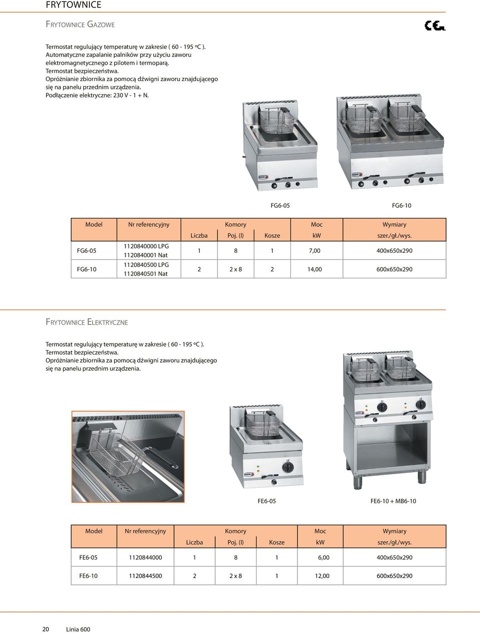 FG6-05 FG6-10 Model Nr referencyjny Komory Moc Wymiary Liczba oj. (l) Kosze kw szer./gł./wys.