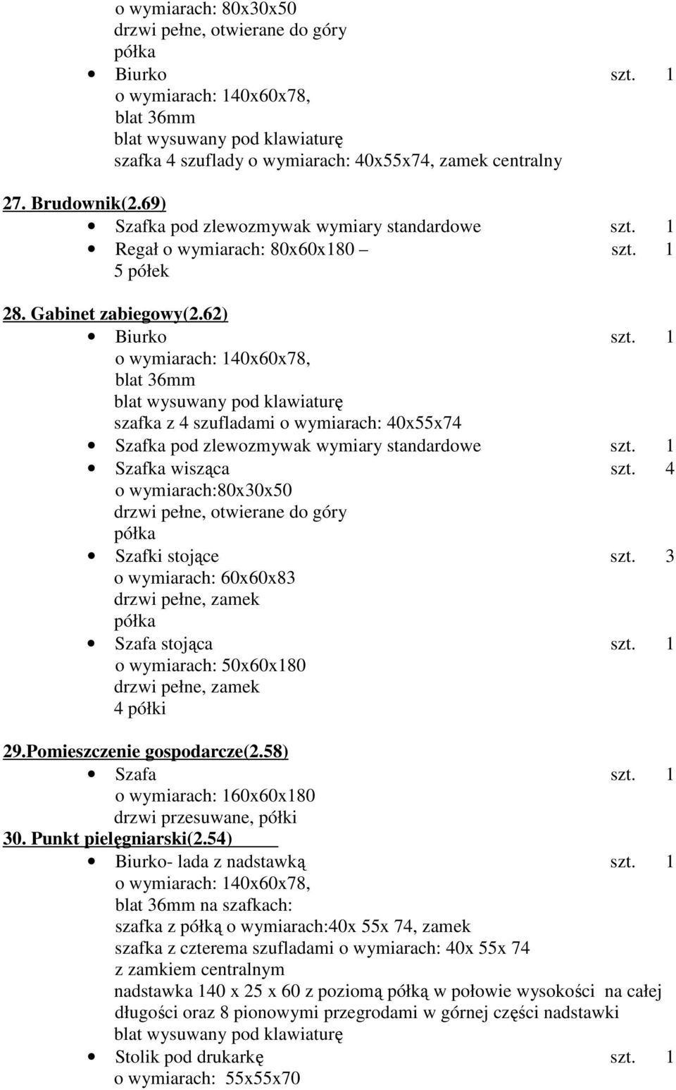 1 o wymiarach: 140x60x78, blat 36mm blat wysuwany pod klawiaturę szafka z 4 szufladami o wymiarach: 40x55x74 Szafka wisząca szt.