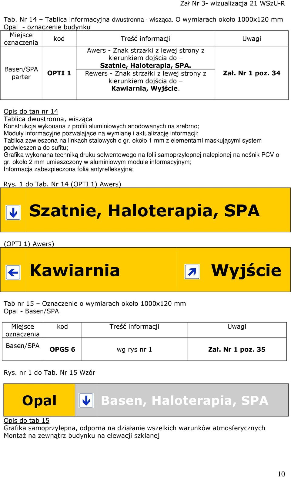 Rewers - Znak strzałki z lewej strony z kierunkiem dojścia do Kawiarnia, Wyjście. Zał. Nr 1 poz.