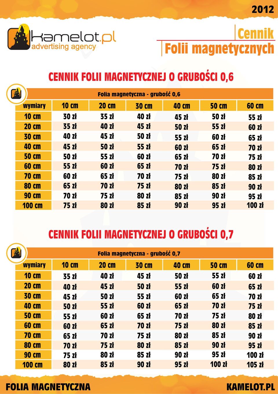 - grubosc 06 100 z³ CENNIK FOLII MAGNETYCZNEJ O